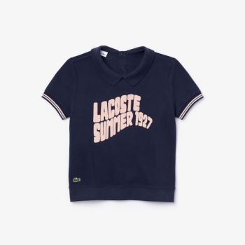 Lacoste Printed Cotton Piqué Polo Shirt Dětské - Polo Tmavě Blankyt Blankyt / Světle Růžové | CZ-rxe